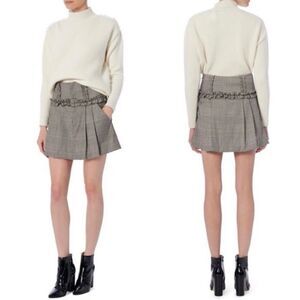 Marissa Webb Lennox Black & White Plaid Ruffle Detailed Wool Mini Skirt